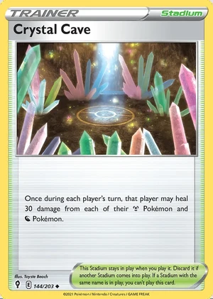Crystal Cave 144/203, Print with "Play! Pokémon" stamp, card art reference