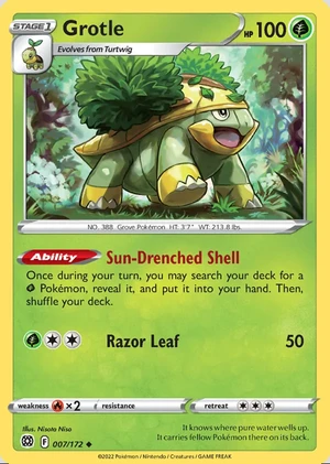 Grotle 007/172, Print with "Play! Pokémon" stamp, card art reference