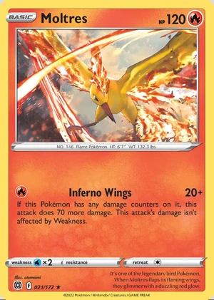 Moltres 021/172, Print with "Play! Pokémon" stamp, card art reference