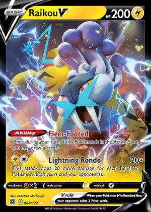 Raikou 048/172, Print with "Play! Pokémon" stamp, card art reference