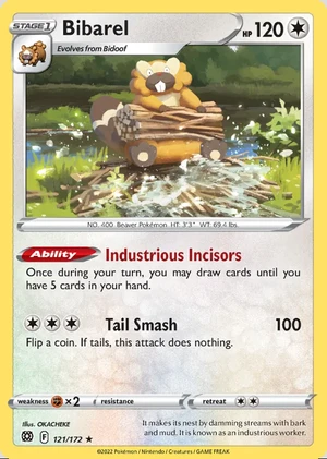 Bibarel 121/172, Print with "Play! Pokémon" stamp, card art reference