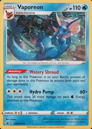 Vaporeon #SWSH072, SWSH Black Star Cosmos Holo, image provided by the catalog owner