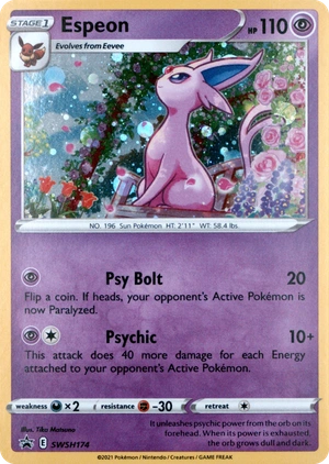 Espeon SWSH174, SWSH Black Star Promos English Cosmos Holofoil, image provided by the catalog owner