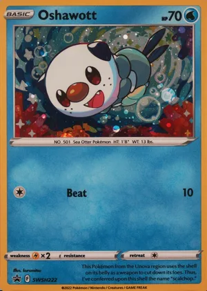 Oshawott SWSH222, SWSH Black Star Promos English Cosmos holo entry; official flat card database image, holo pattern not shown, image provided by the catalog owner