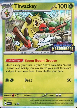 Thwackey 115, Twilight Masquerade Staff Prerelease print, image provided by the catalog owner