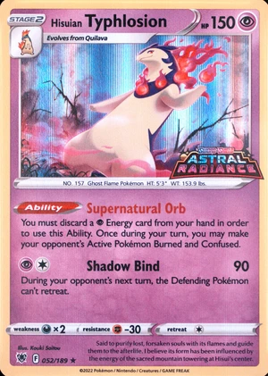 Hisuian Typhlosion 052/189, Astral Radiance stamp print, image provided by the catalog owner
