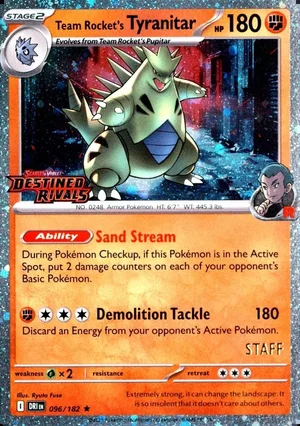 Team Rocket's Tyranitar 096/182, Staff prerelease, owner-provided image