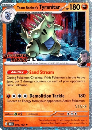 Team Rocket's Tyranitar 096/182, Staff prerelease, owner-provided image