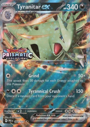 Tyranitar ex 064/131, Stamped "Prismatic Evolutions" print, owner-provided image