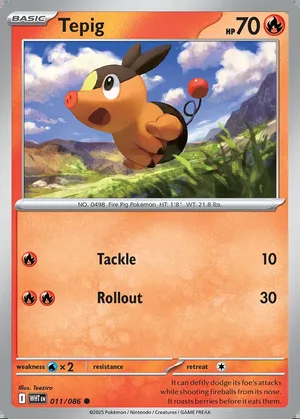 Tepig 011/086, Tinsel Holo, card art reference