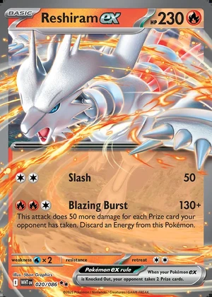 Reshiram ex 020/086, Print with "Play! Pokémon" stamp, card art reference