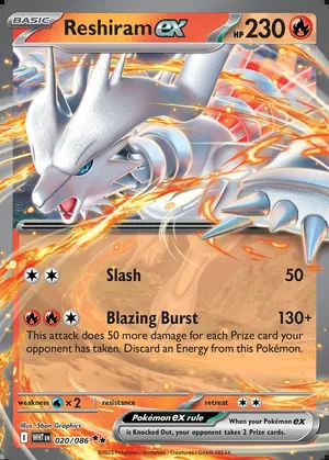 Reshiram 020/086, "White Flare" stamp, card art reference
