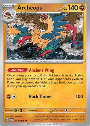 Archeops 051/086, Stamped Pokémon Fossil Museum print, unstamped card art reference