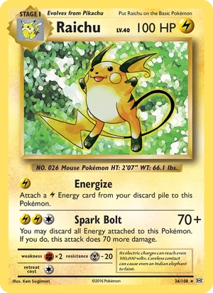 Raichu 36/108, Non Holo, card art reference