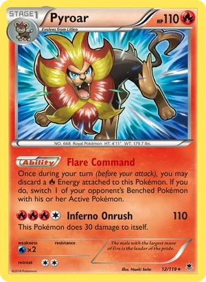 Pyroar 012/119, Non Holo, card art reference