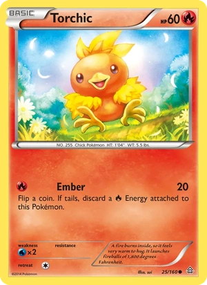 Torchic 025/160, Sheen Holofoil, card art reference