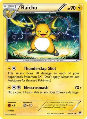Raichu 049/162, Cracked Ice Holofoil, card art reference