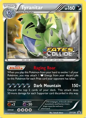 Tyranitar XY130, base reference; stamps unverified