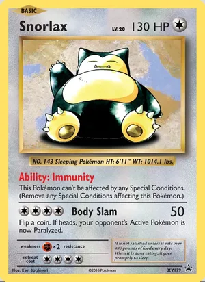 Snorlax #XY179, XY Black Star Holo, TCGdex reference
