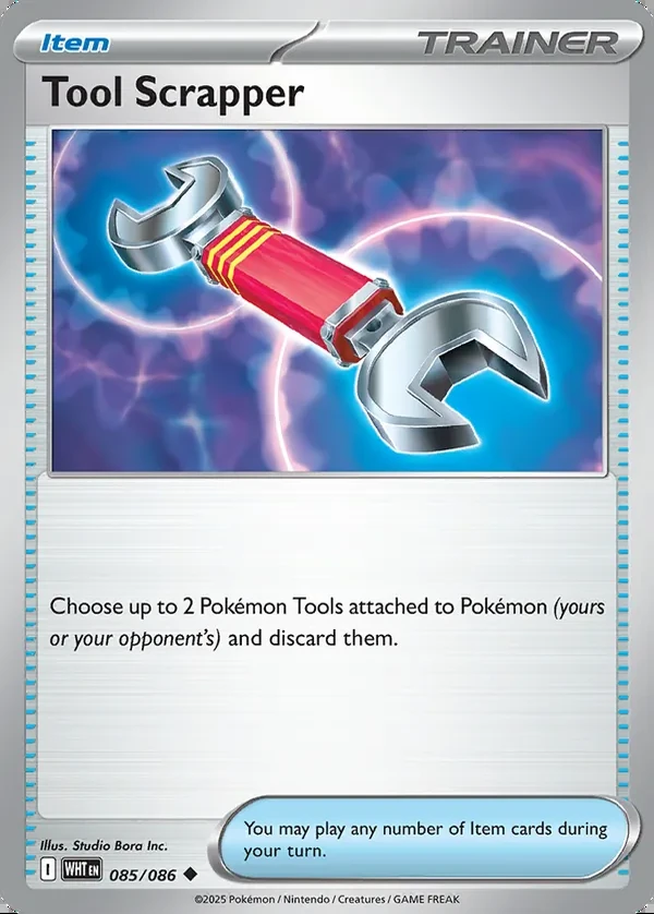 Tool Scrapper 085/086, White Flare English Print with "Play! Pokémon" stamp, card art reference