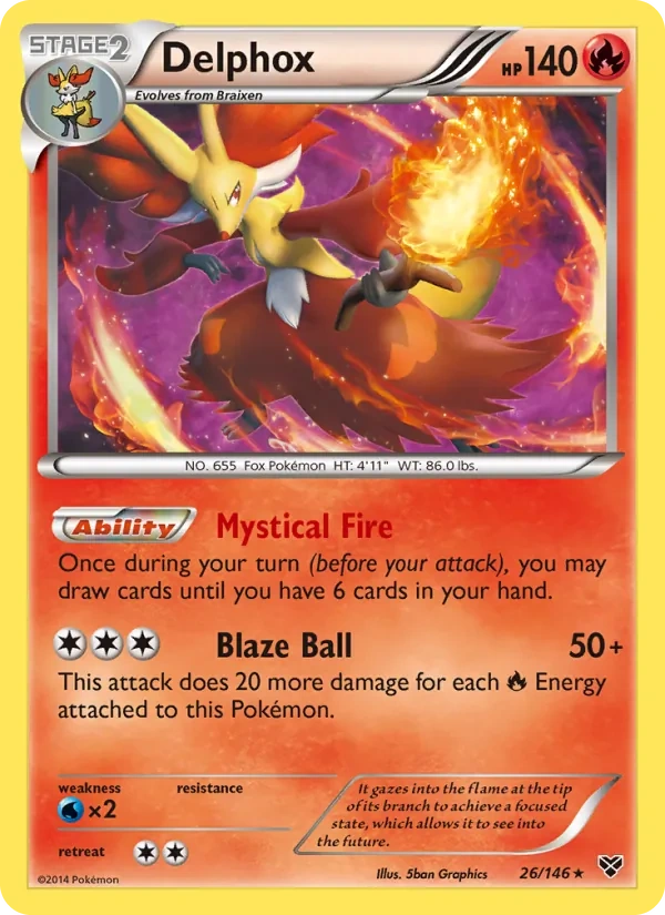 Delphox 026/146, XY English Cosmos Holofoil, card art reference