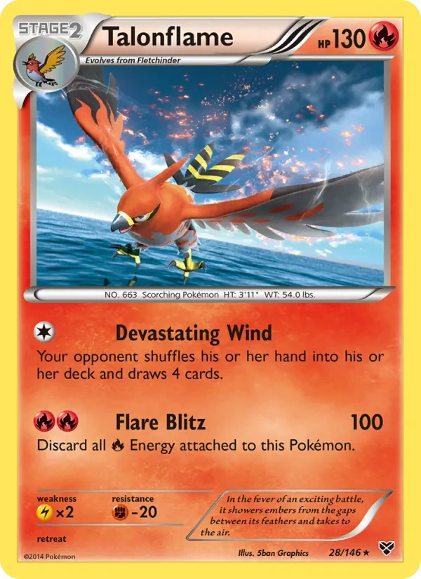 Talonflame 028/146, XY English Cosmos Holofoil, card art reference