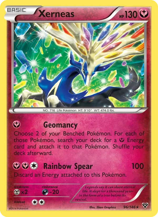 Xerneas 096/146, XY English Cracked Ice Holofoil, card art reference