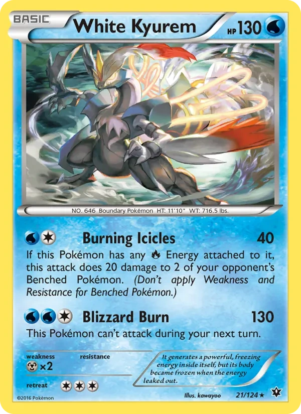 White Kyurem 021/124, Fates Collide English Non Holo, card art reference