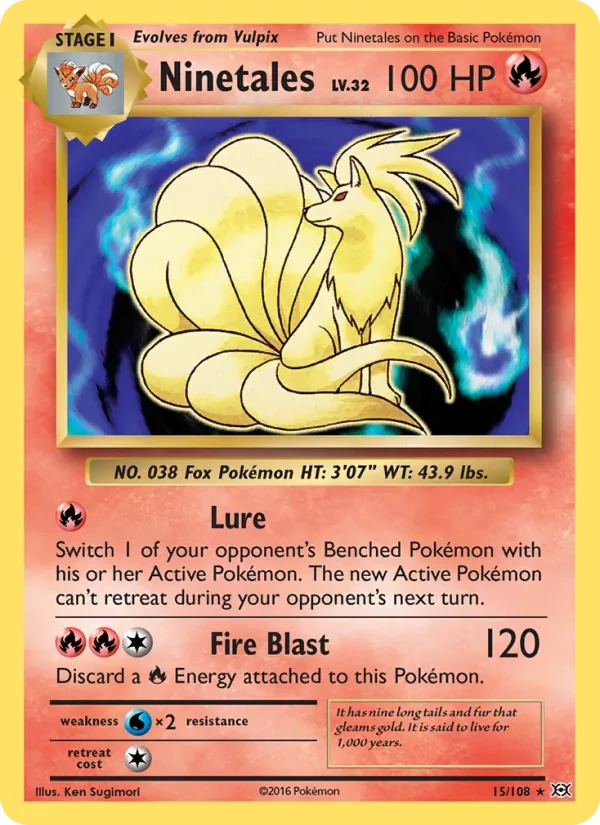 Ninetales 15/108, Evolutions English Non Holo, card art reference