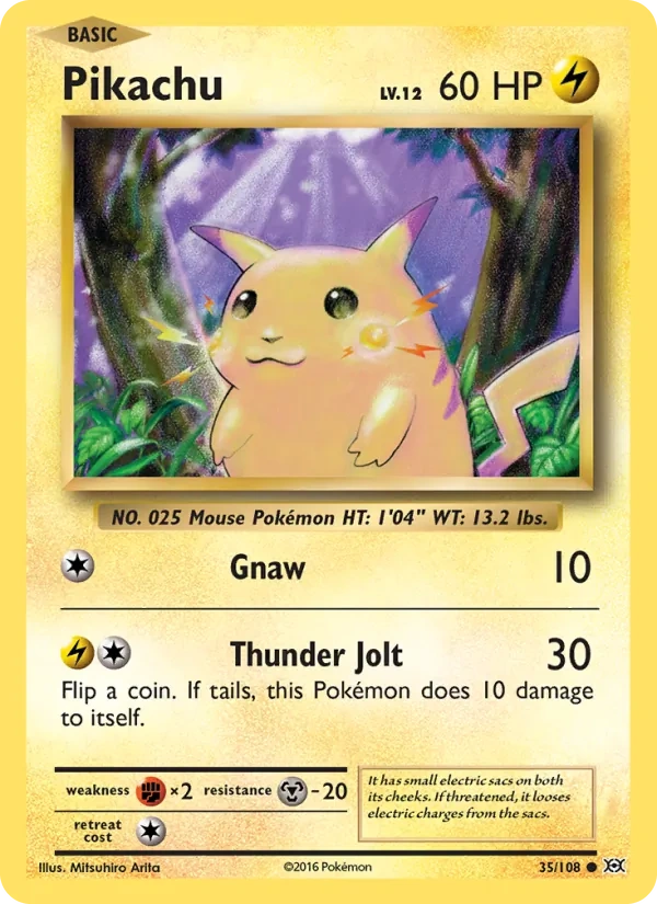 Pikachu 35/108, Evolutions English Cracked Ice Holofoil, card art reference