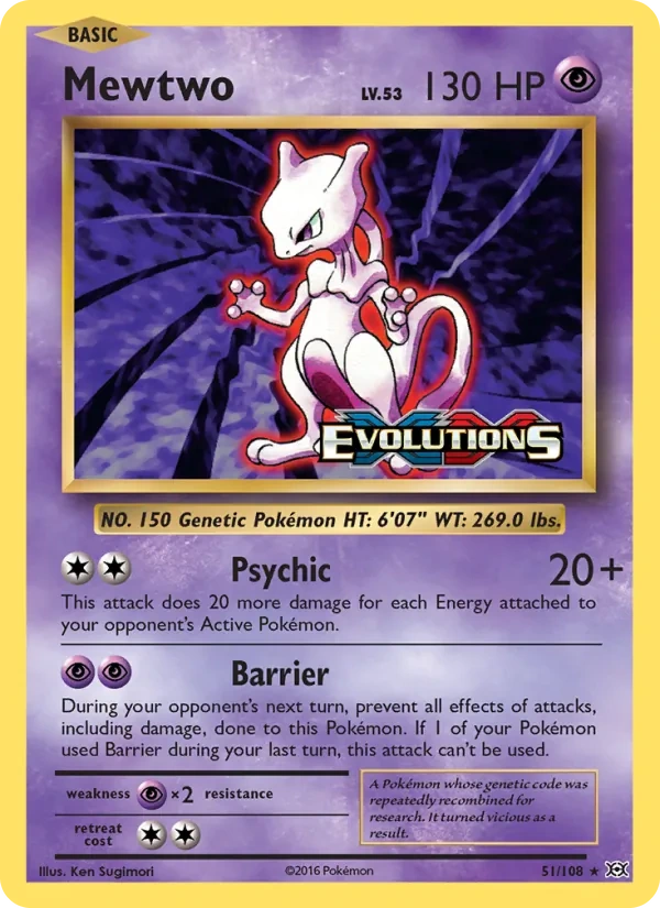 Mewtwo 51/108, Evolutions English Cracked Ice Holofoil, card art reference