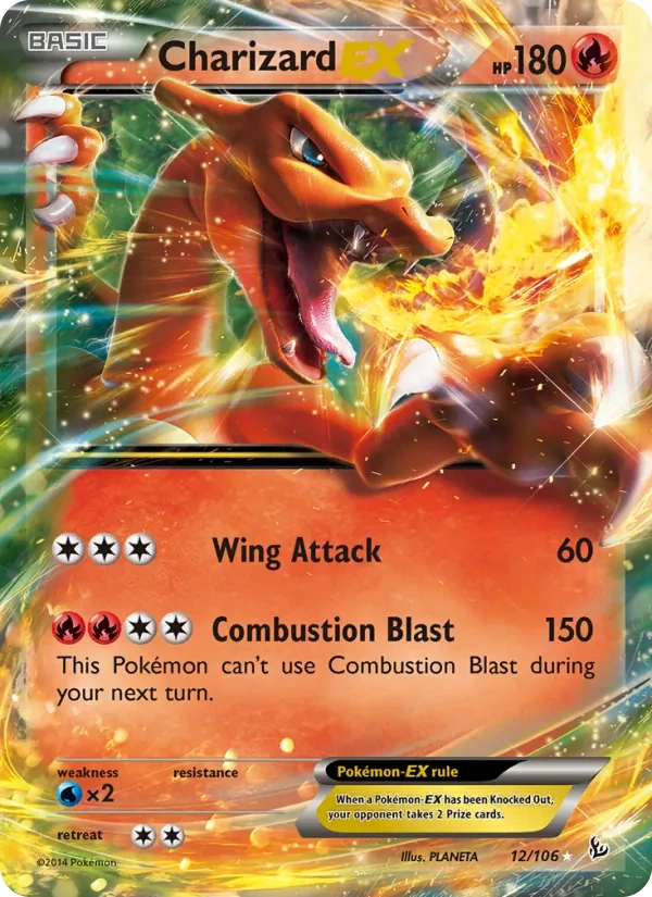 Charizard-EX 012/106, Flashfire English Sheen Holofoil, card art reference