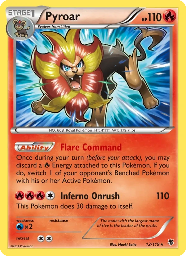 Pyroar 012/119, Phantom Forces English Cosmos Holofoil, card art reference