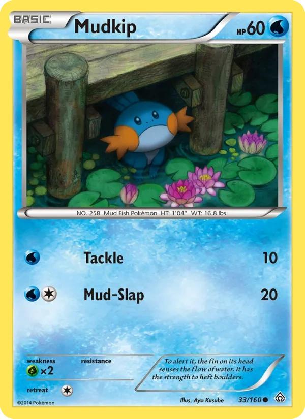 Mudkip 033/160, Primal Clash English Sheen Holofoil, card art reference