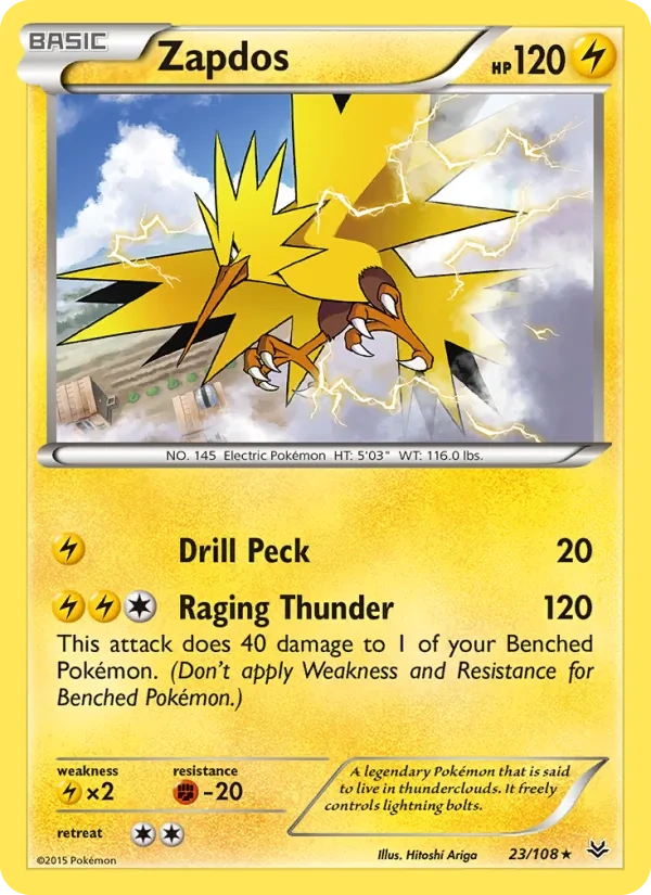 Zapdos 023/108, Roaring Skies English Cracked Ice Holofoil, card art reference
