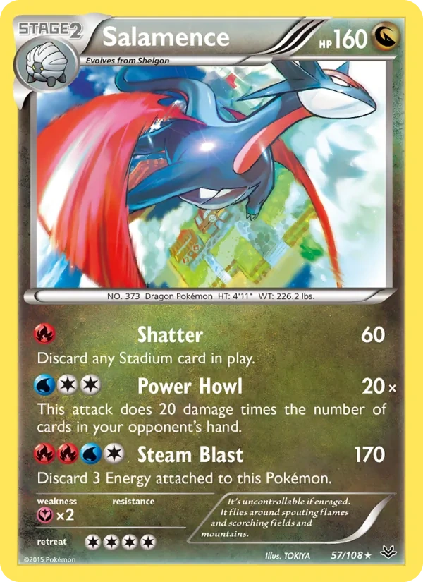 Salamence 057/108, Roaring Skies English Non Holo, card art reference