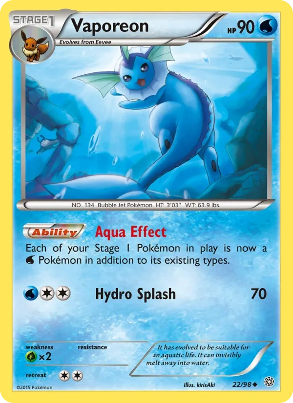 Vaporeon 022/95, Ancient Origins English Cosmos Holofoil, card art reference