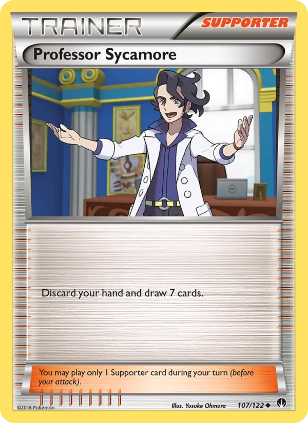 Professor Sycamore 107a/122, BREAKpoint English Holo Yellow A Alternate art, card art reference